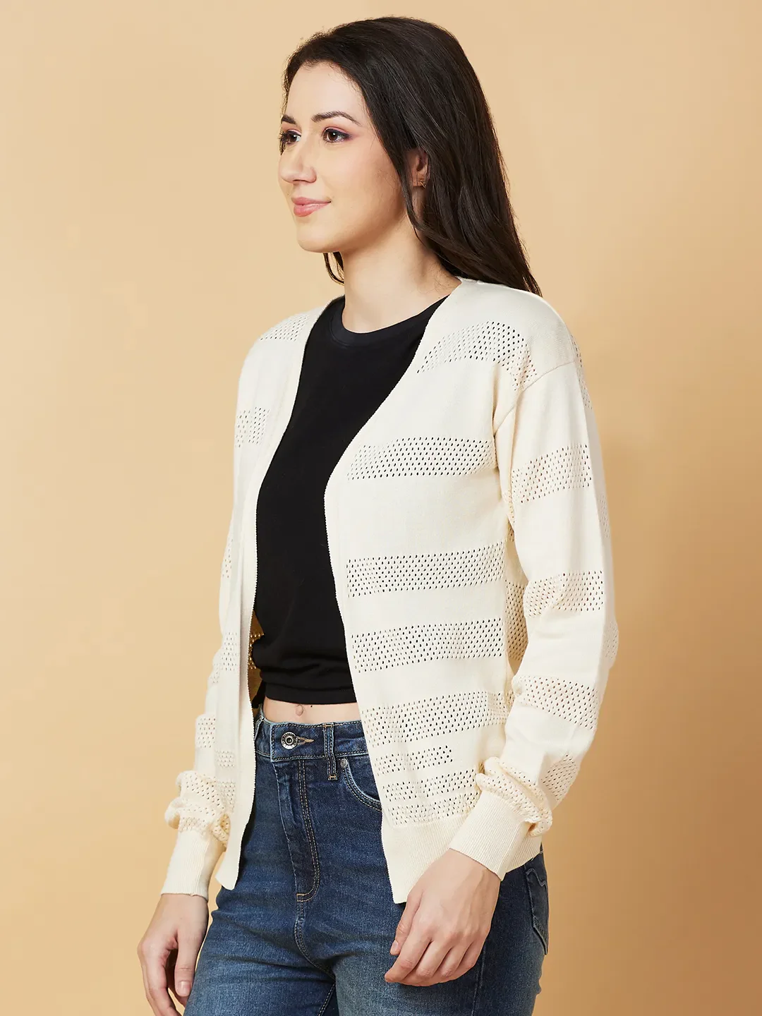 Solid Full Sleeve Open Front Women's Shrug By Being Human Clothing - Image 4