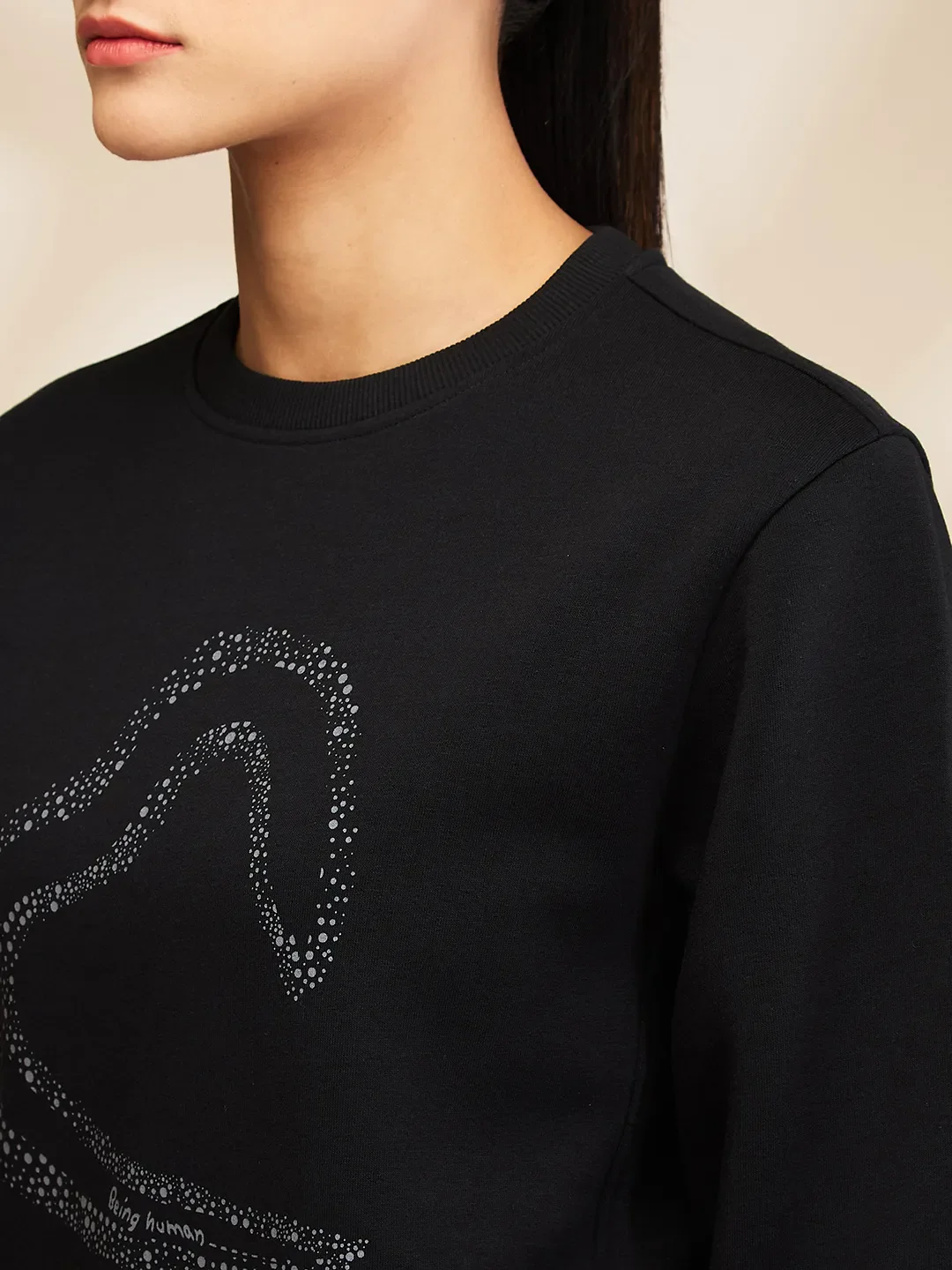 Black Easy Fit Long Sleeve Women's Sweatshirt By Being Human Clothing - Image 5