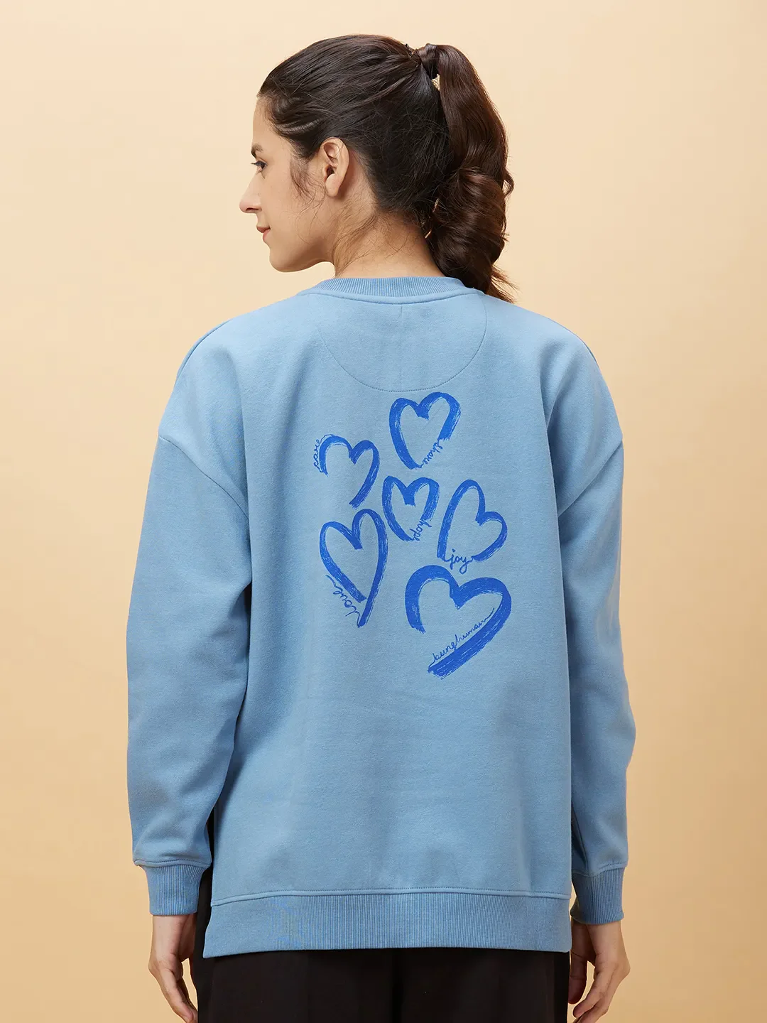 Blue Easy Fit Women's Cotton Blend Sweatshirt By Being Human Clothing - Image 3