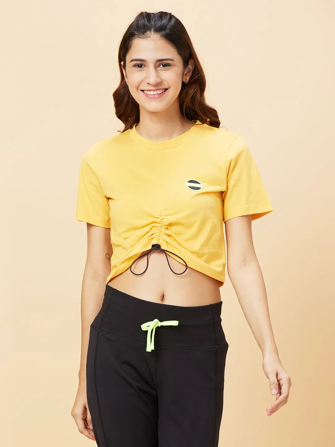 Yellow Slim Fit Women's Cotton Cropped T-Shirt By Being Human Clothing