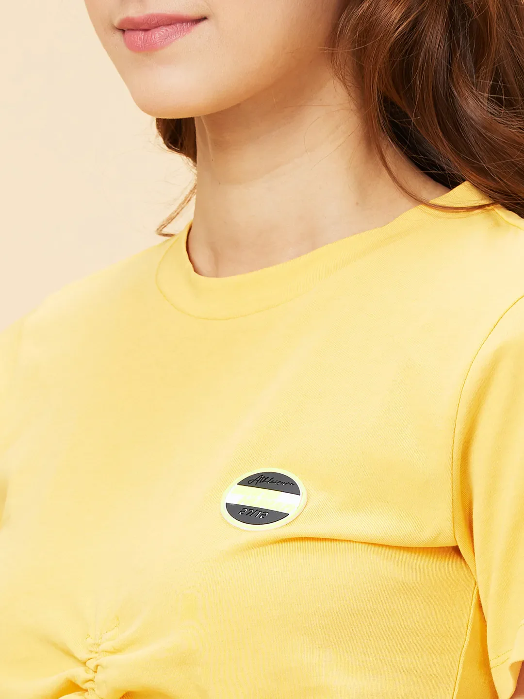 Yellow Slim Fit Women's Cotton Cropped T-Shirt By Being Human Clothing - Image 5