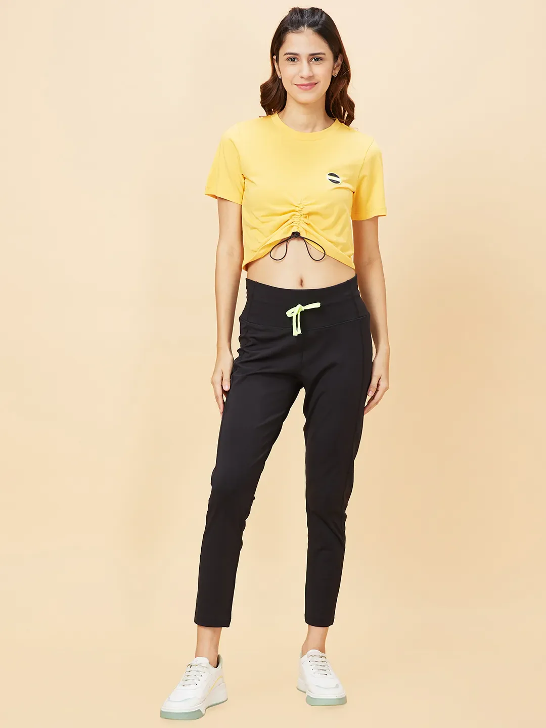 Yellow Slim Fit Women's Cotton Cropped T-Shirt By Being Human Clothing - Image 6