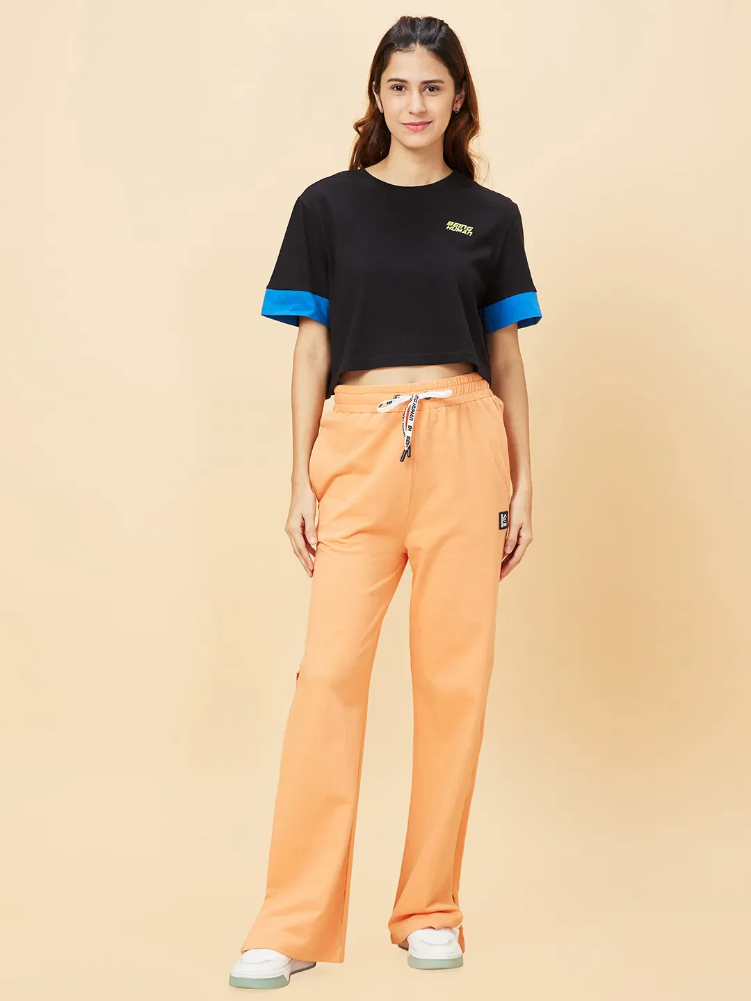 Black Boxy Fit Women's Cotton Cropped T-Shirt By Being Human Clothing - Image 6