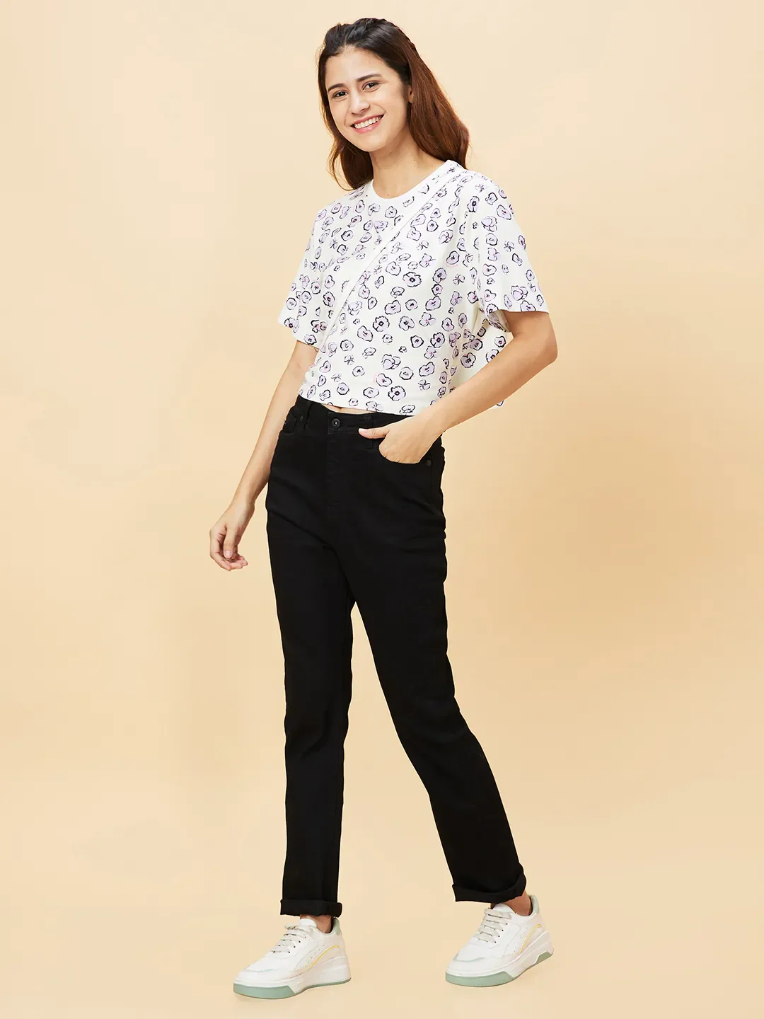 Pink Boxy Fit Women's Cotton Cropped T-Shirt By Being Human Clothing - Image 2