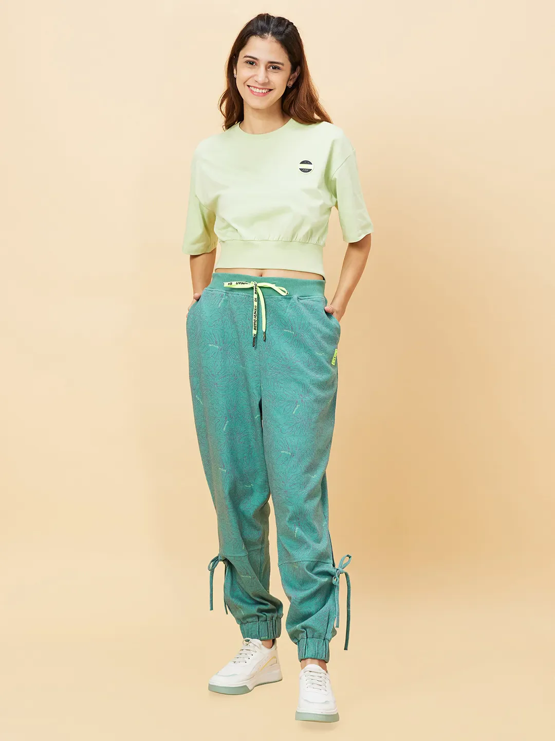 Green Relaxed Fit Women's Cotton Cropped T-Shirt By Being Human Clothing - Image 6