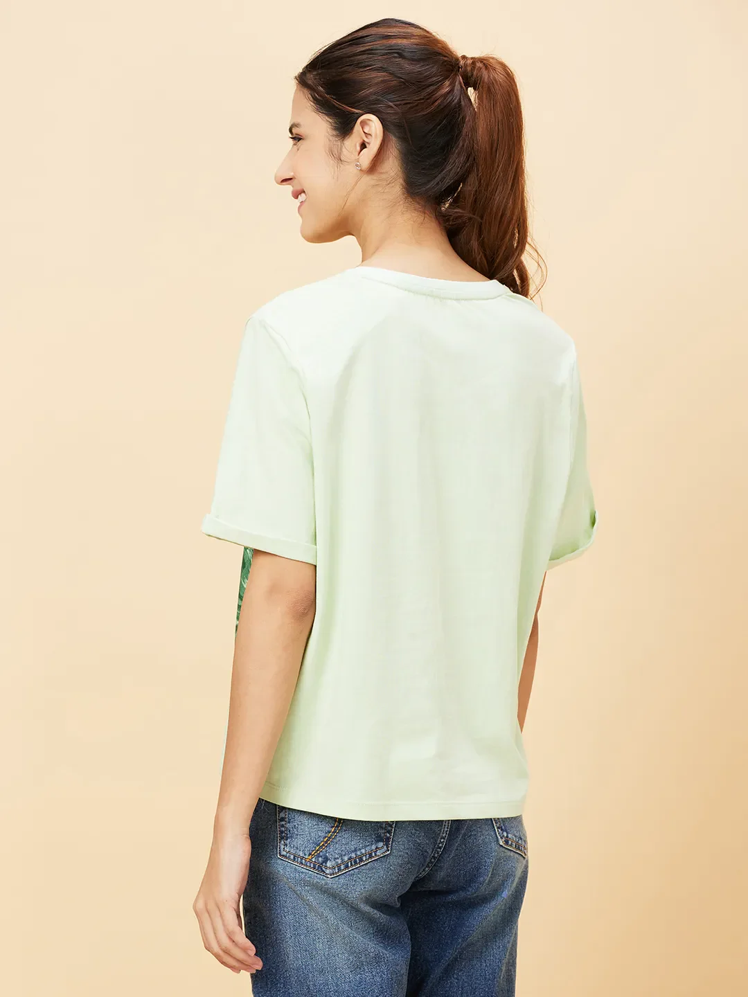 Green Boxy Fit Women's Cotton T-Shirt By Being Human Clothing - Image 4