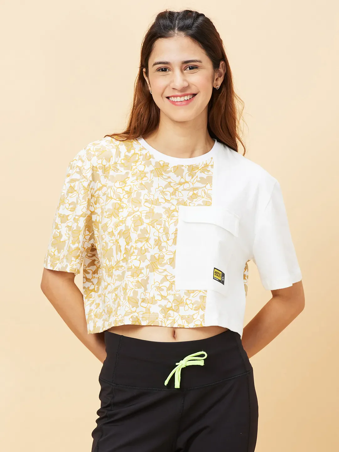 White Boxy Crop Fit Crew Neck Short Sleeves Women's T-Shirt by Being Human Clothing