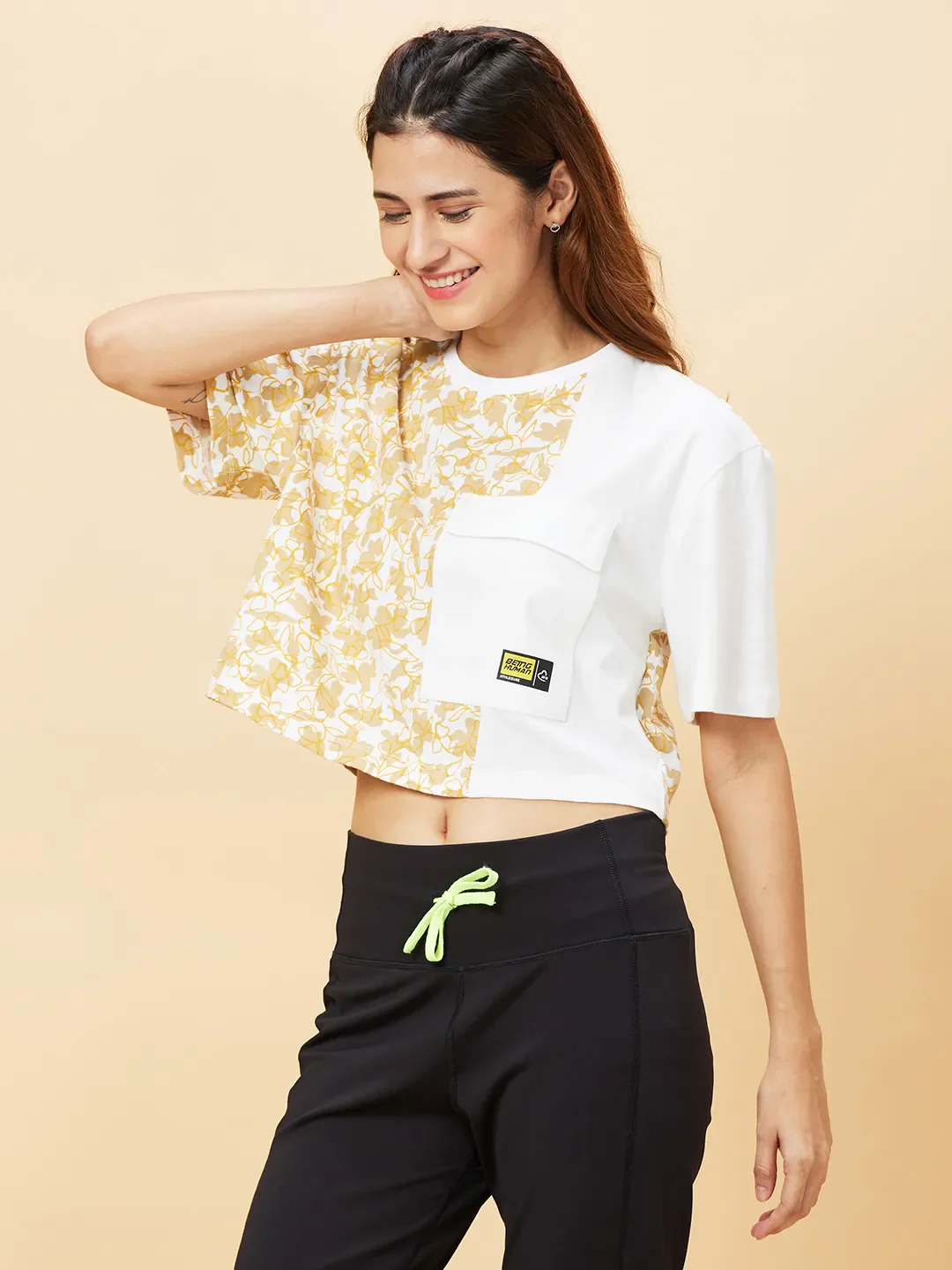 White Boxy Crop Fit Crew Neck Short Sleeves Women's T-Shirt by Being Human Clothing - Image 3