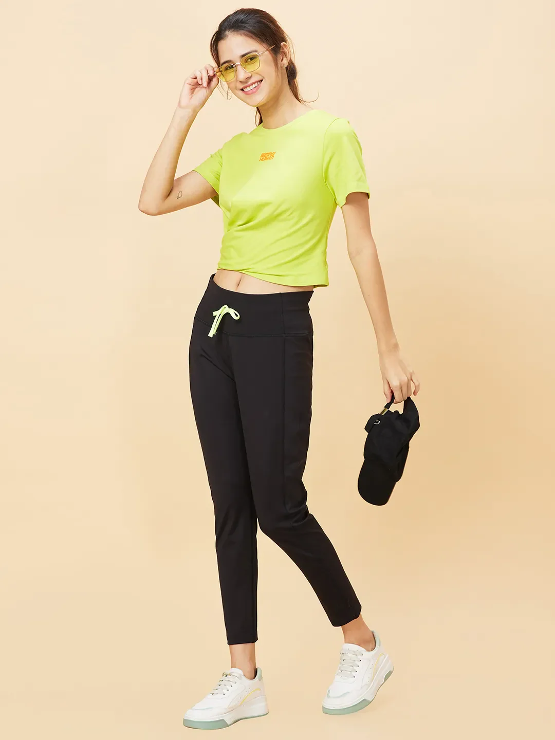 Green Slim Fit Women's Cotton Cropped T-Shirt By Being Human Clothing - Image 2