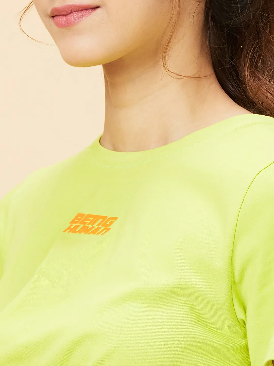 Green Slim Fit Women's Cotton Cropped T-Shirt By Being Human Clothing - Image 5