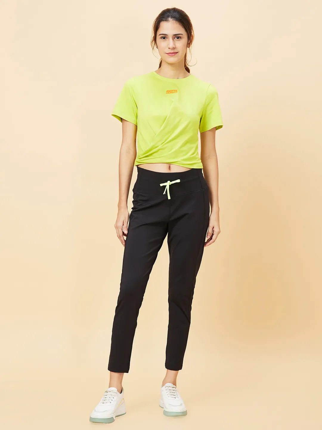Green Slim Fit Women's Cotton Cropped T-Shirt By Being Human Clothing - Image 6