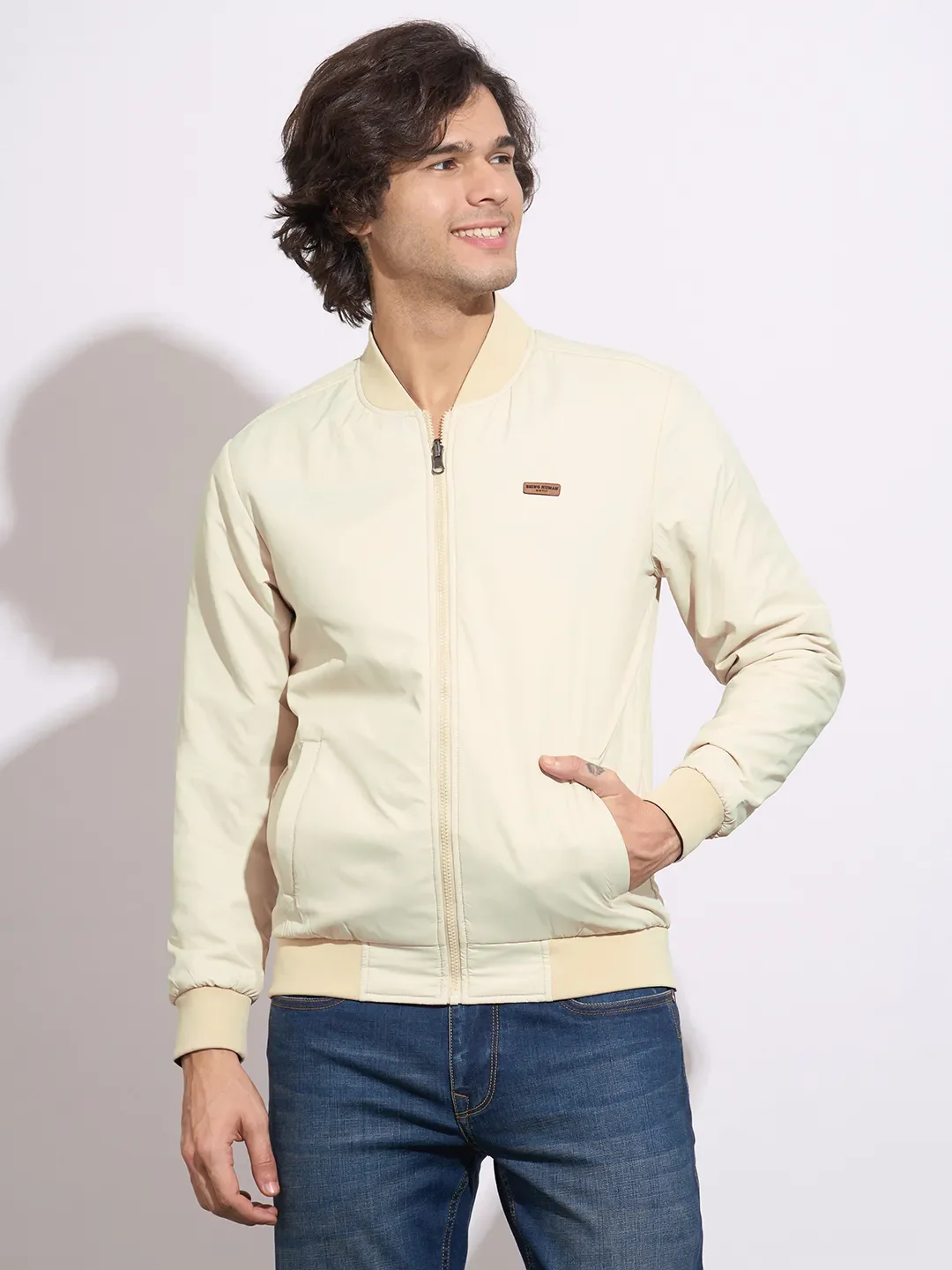 Beige Regular Fit Long Sleeves Polyester Men's Jacket by Being Human Clothing