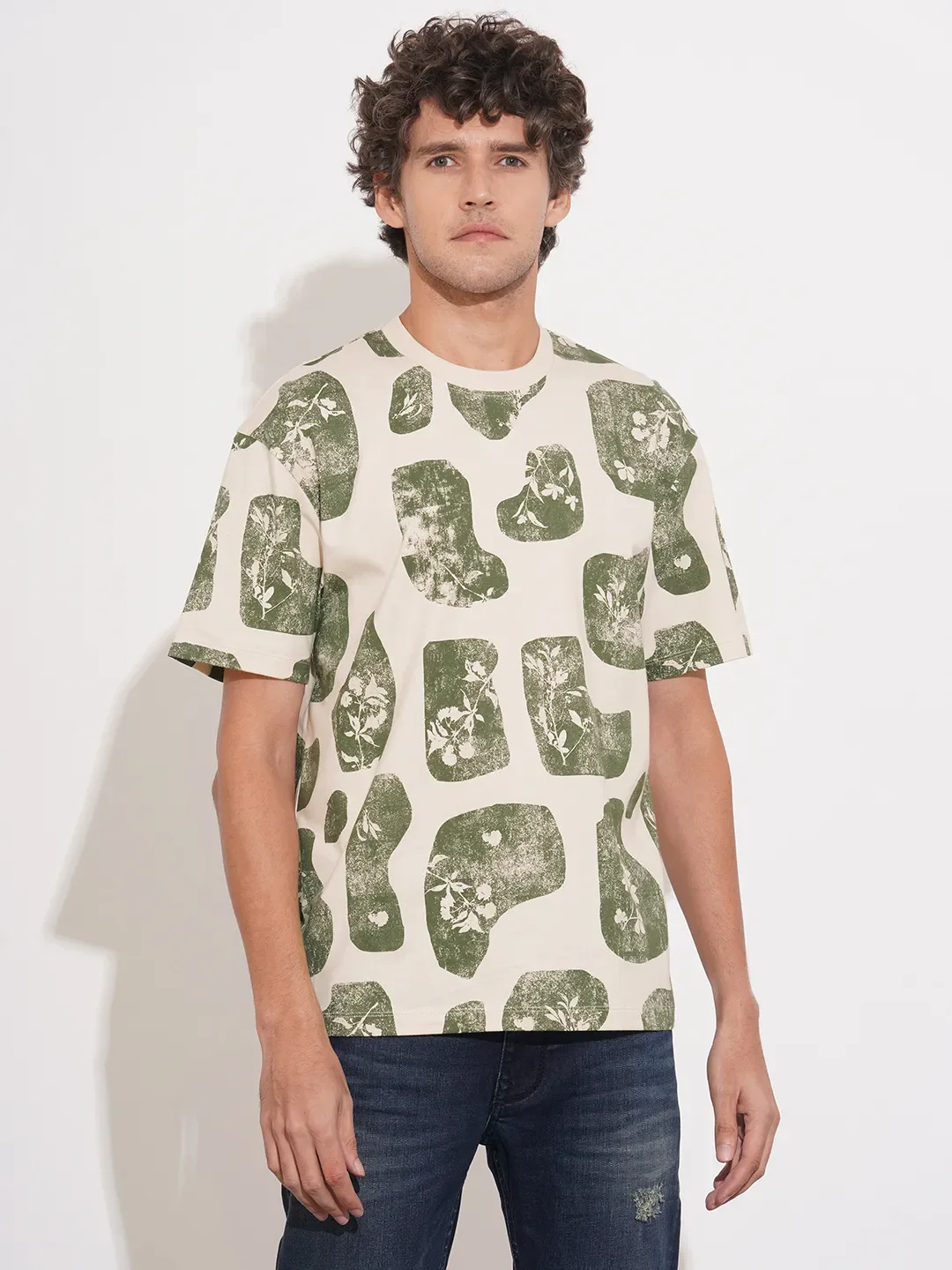 Cream Easy Fit Round Neck Men's T-Shirt by Being Human Clothing