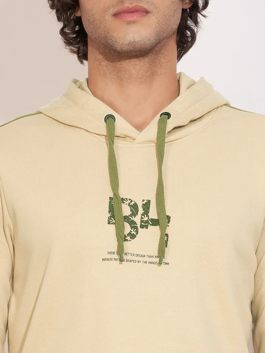 Beige Regular Fit  Long Sleeves Cotton Blend Men's Hoodie by Being Human Clothing - Image 5