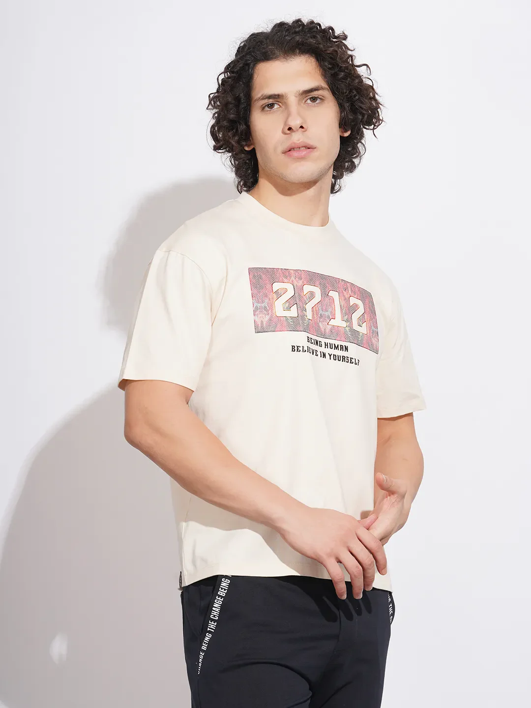 Cream Easy Fit Round Neck Men's T-Shirt by Being Human Clothing - Image 2
