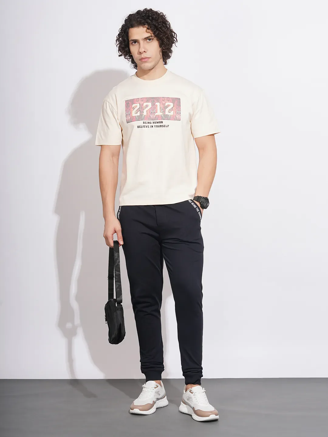 Cream Easy Fit Round Neck Men's T-Shirt by Being Human Clothing - Image 4