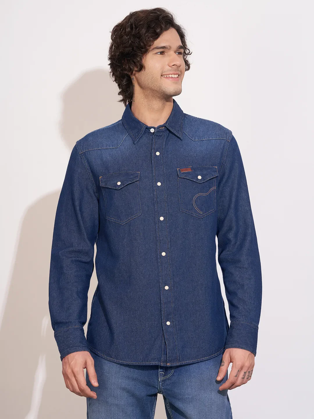 Dark Blue Moderno Fit Regular Collar Men's Shirt by Being Human Clothing