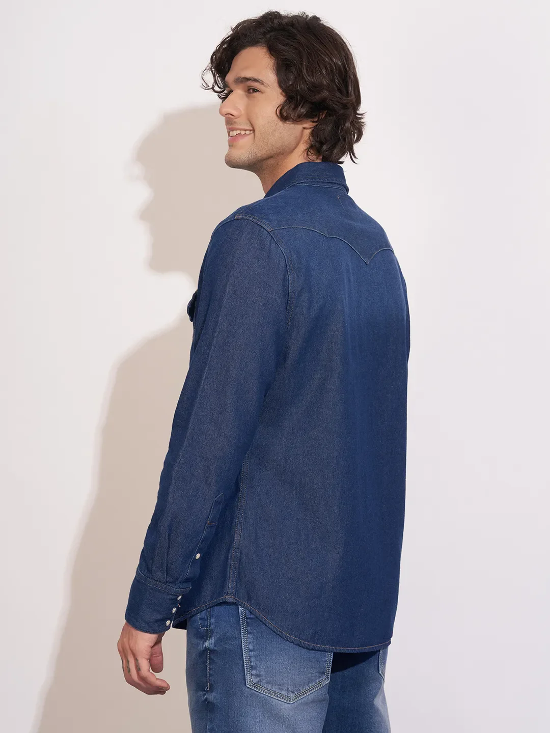 Dark Blue Moderno Fit Regular Collar Men's Shirt by Being Human Clothing - Image 3