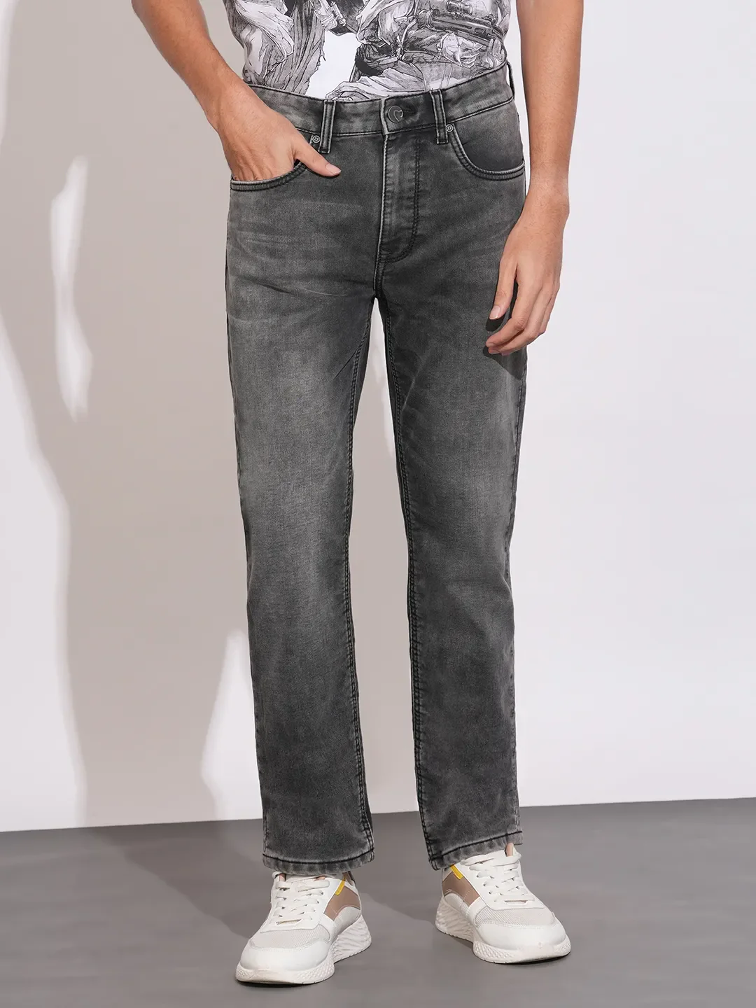 Grey Boot Cut Fit Cotton Blend Men's Denims by Being Human Clothing