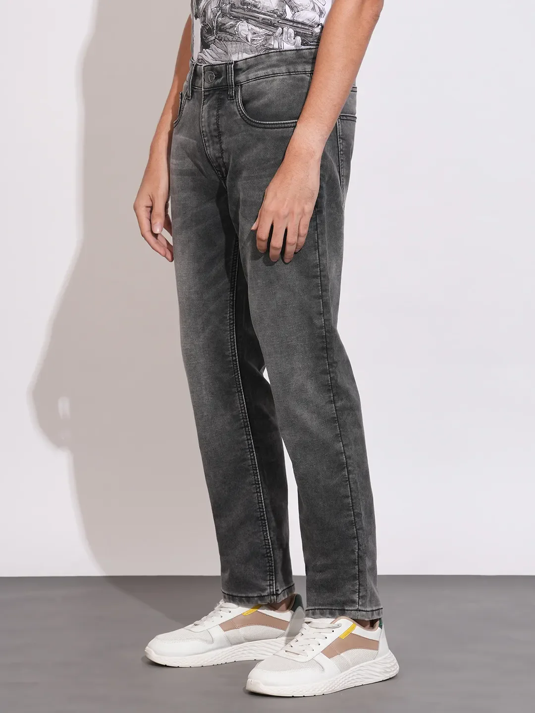 Grey Boot Cut Fit Cotton Blend Men's Denims by Being Human Clothing - Image 2