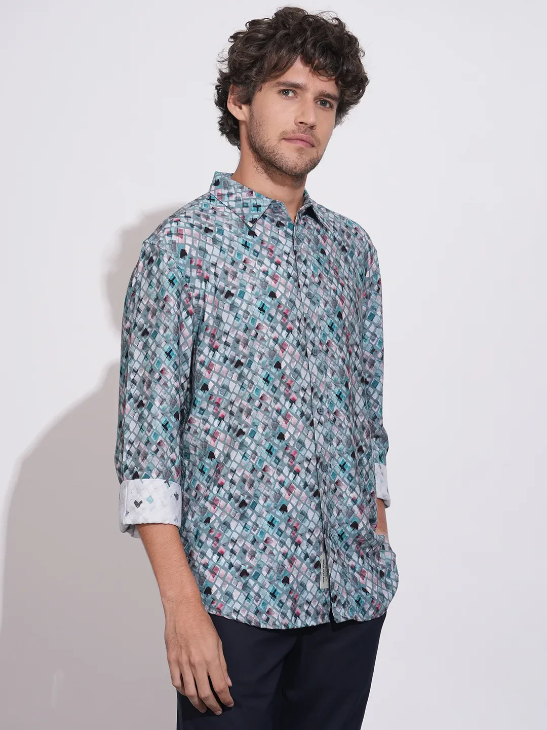 Grey Moderno Fit Regular Collar Long Sleeves Viscose Blend Men's Shirt by Being Human Clothing - Image 2