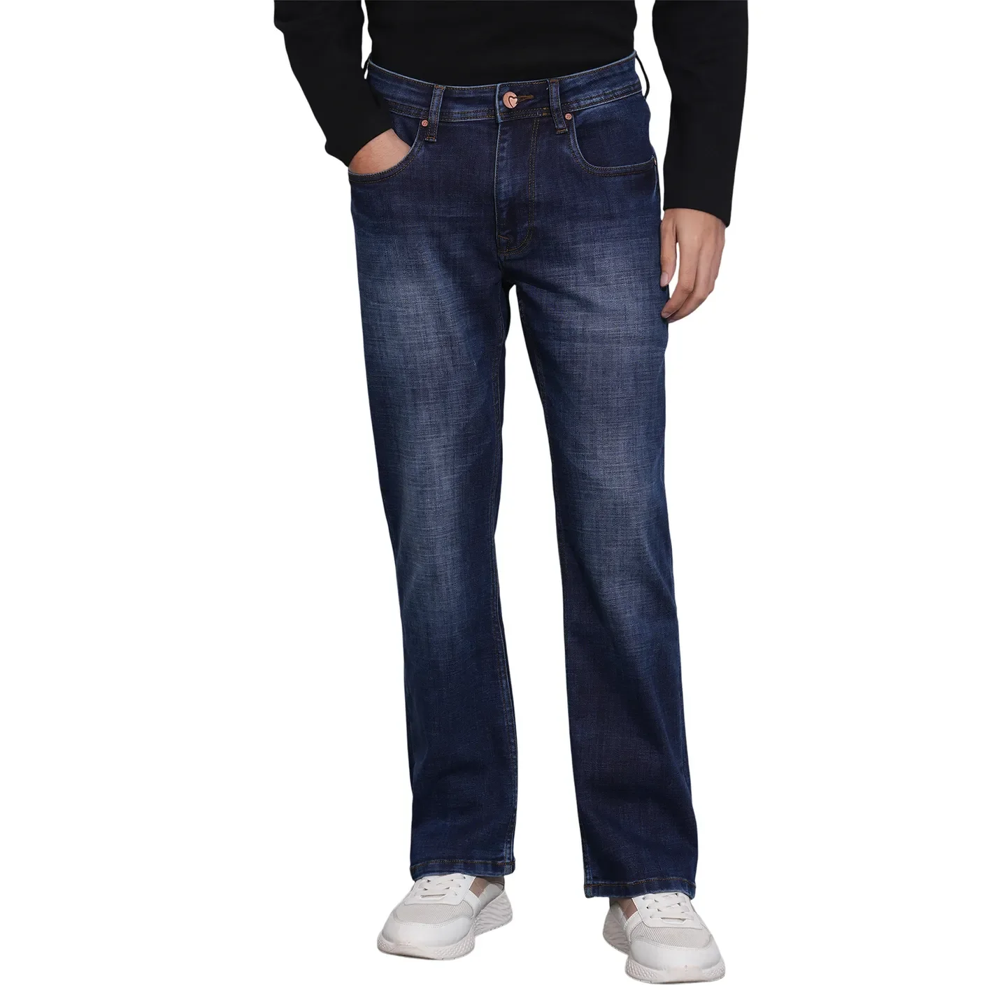 Blue Boot Cut Fit Cotton Blend Men's Denims by Being Human Clothing