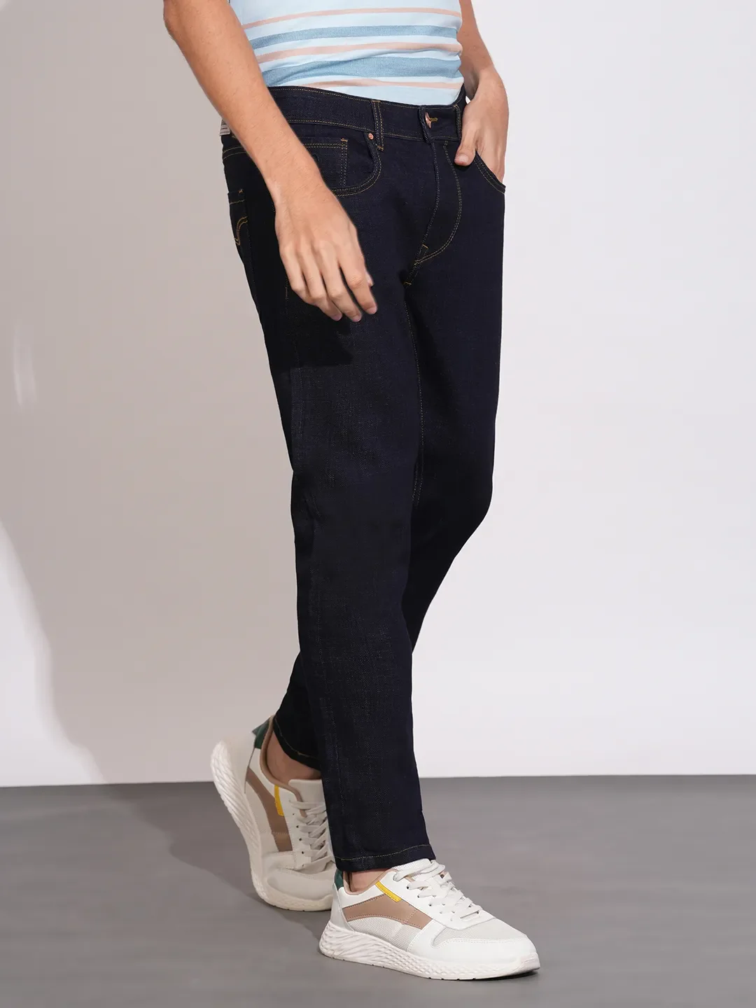 Blue Cropped Fit Cotton Blend Men's Denims by Being Human Clothing - Image 2