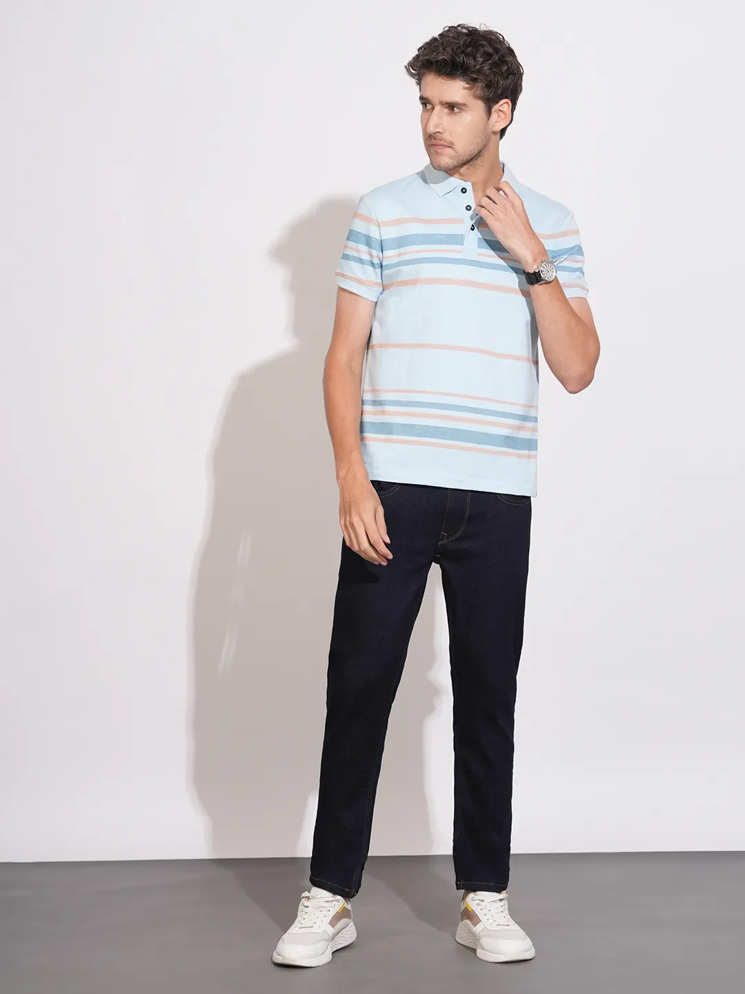 Blue Cropped Fit Cotton Blend Men's Denims by Being Human Clothing - Image 4