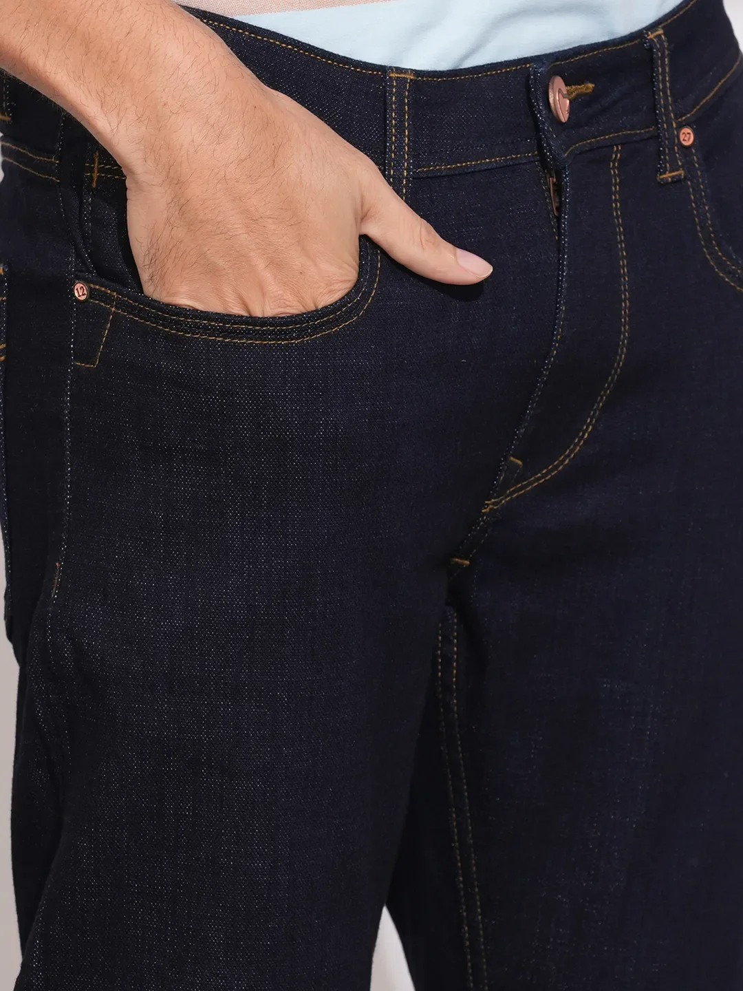 Blue Cropped Fit Cotton Blend Men's Denims by Being Human Clothing - Image 5