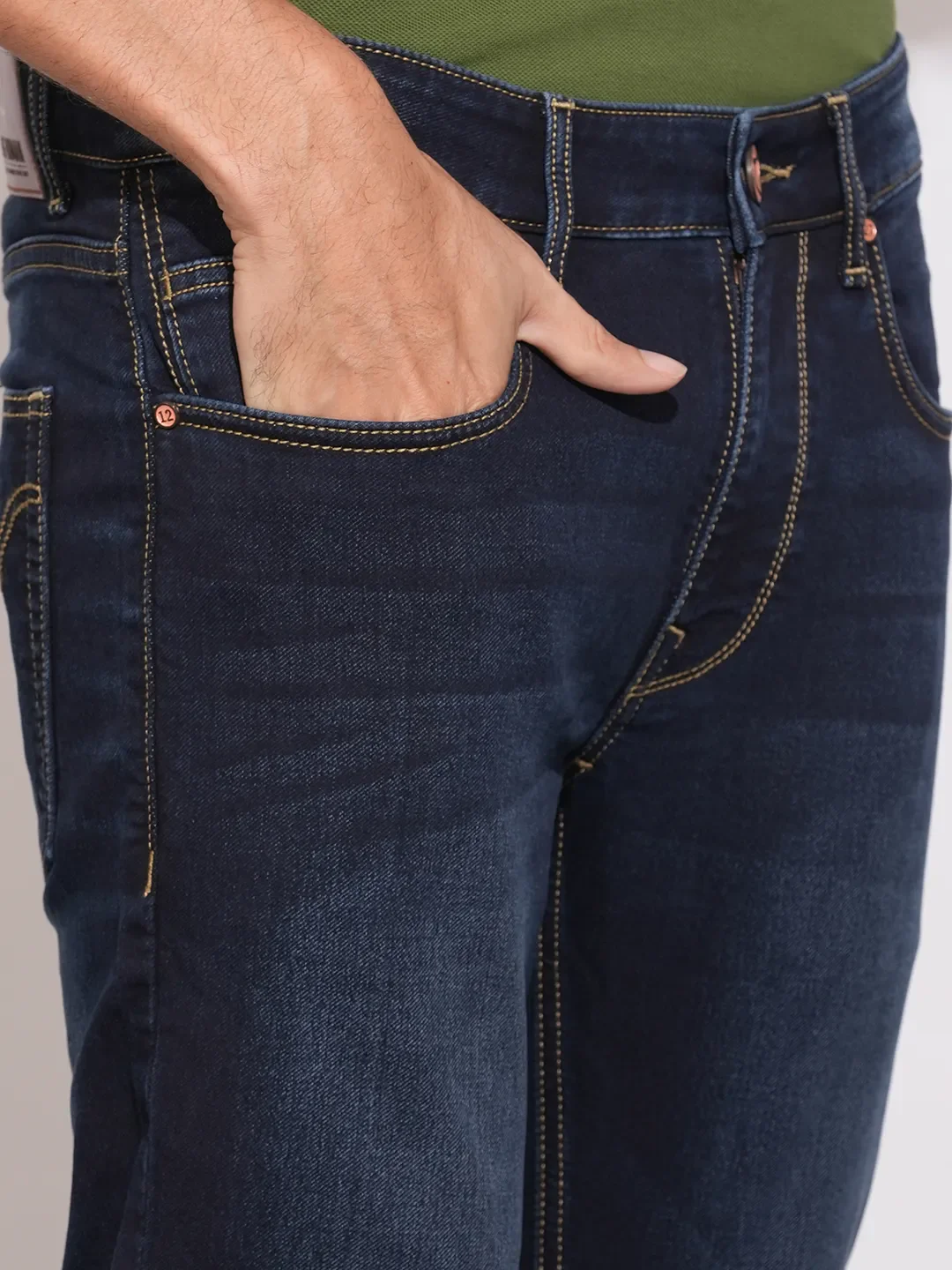 Dark Blue Cropped Fit Denims For Men By Being Human Clothing - Image 5