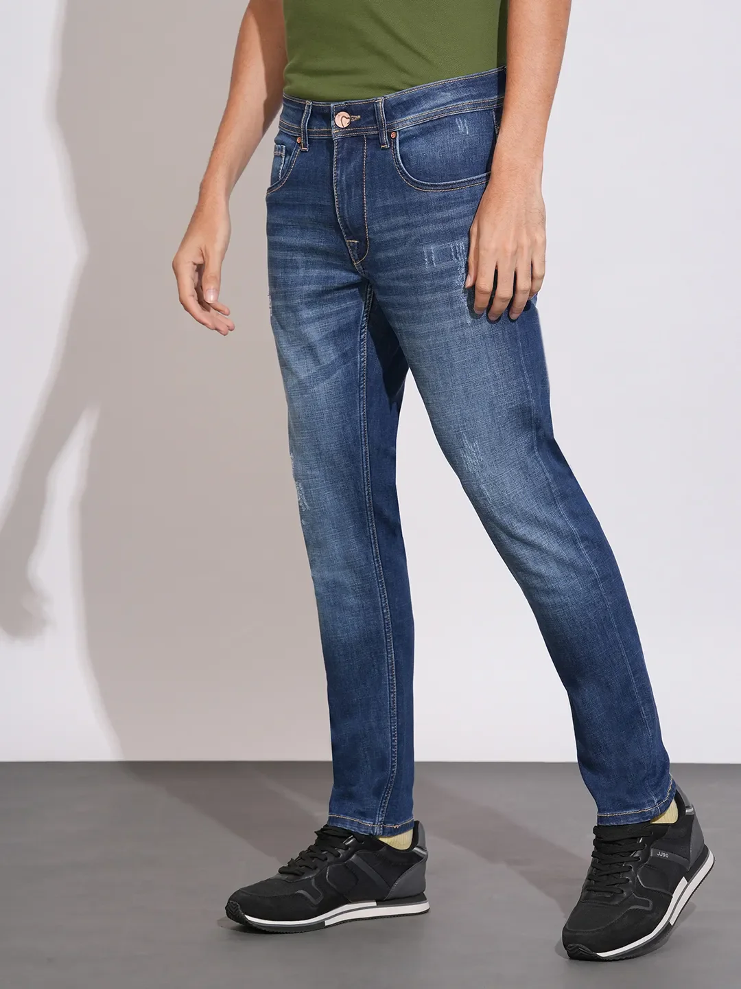 Blue Cropped Fit Cotton Blend Men's Denims by Being Human Clothing - Image 2