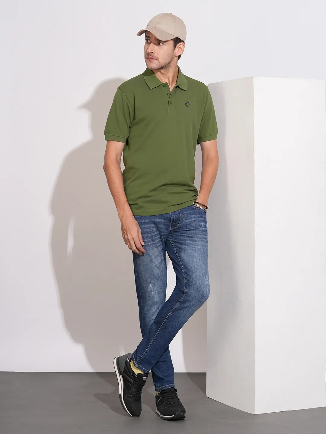 Blue Cropped Fit Cotton Blend Men's Denims by Being Human Clothing - Image 4