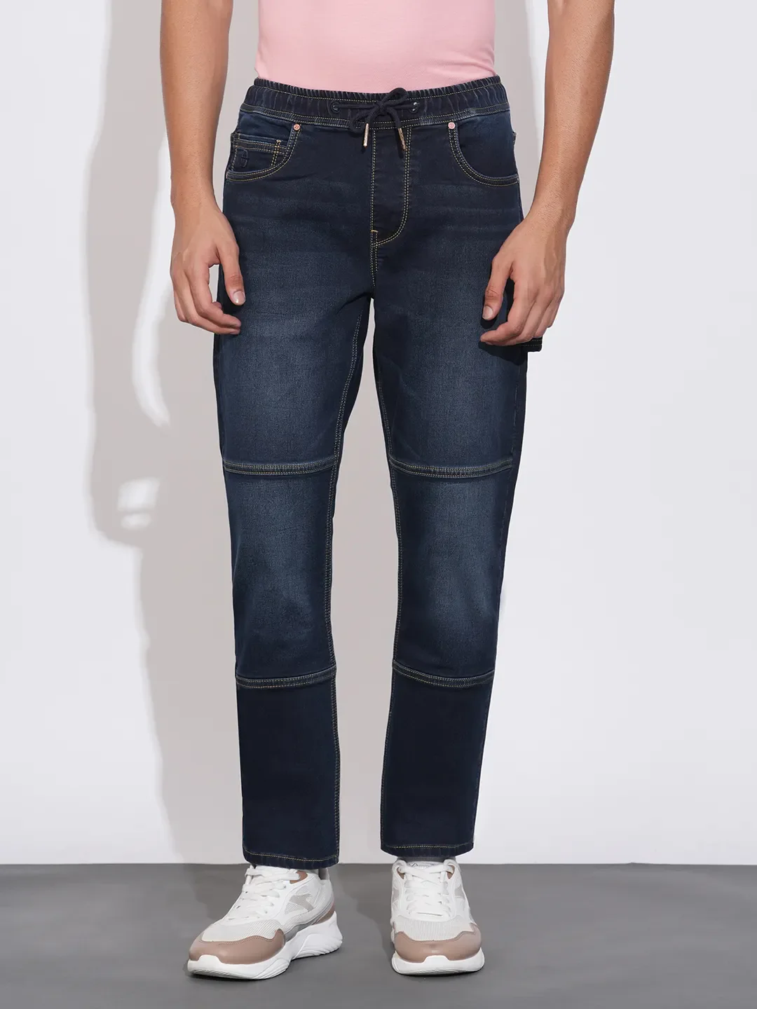 Dark Blue Straight Fit Joggers For Men By Being Human Clothing