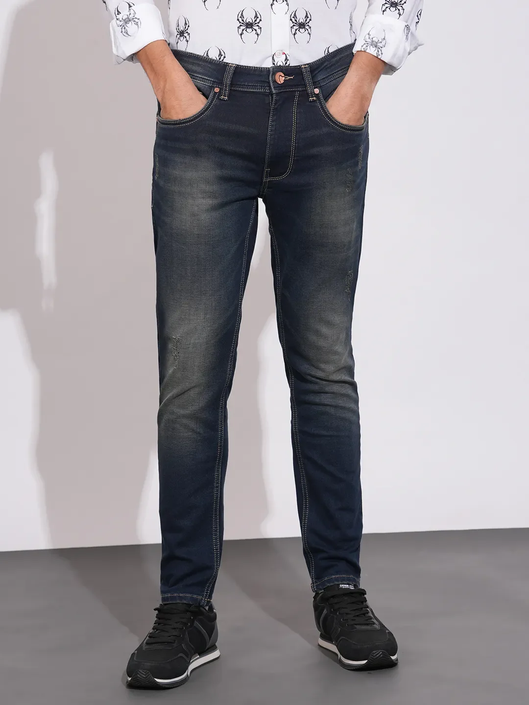Dark Blue Skinny Fit Denims For Men By Being Human Clothing