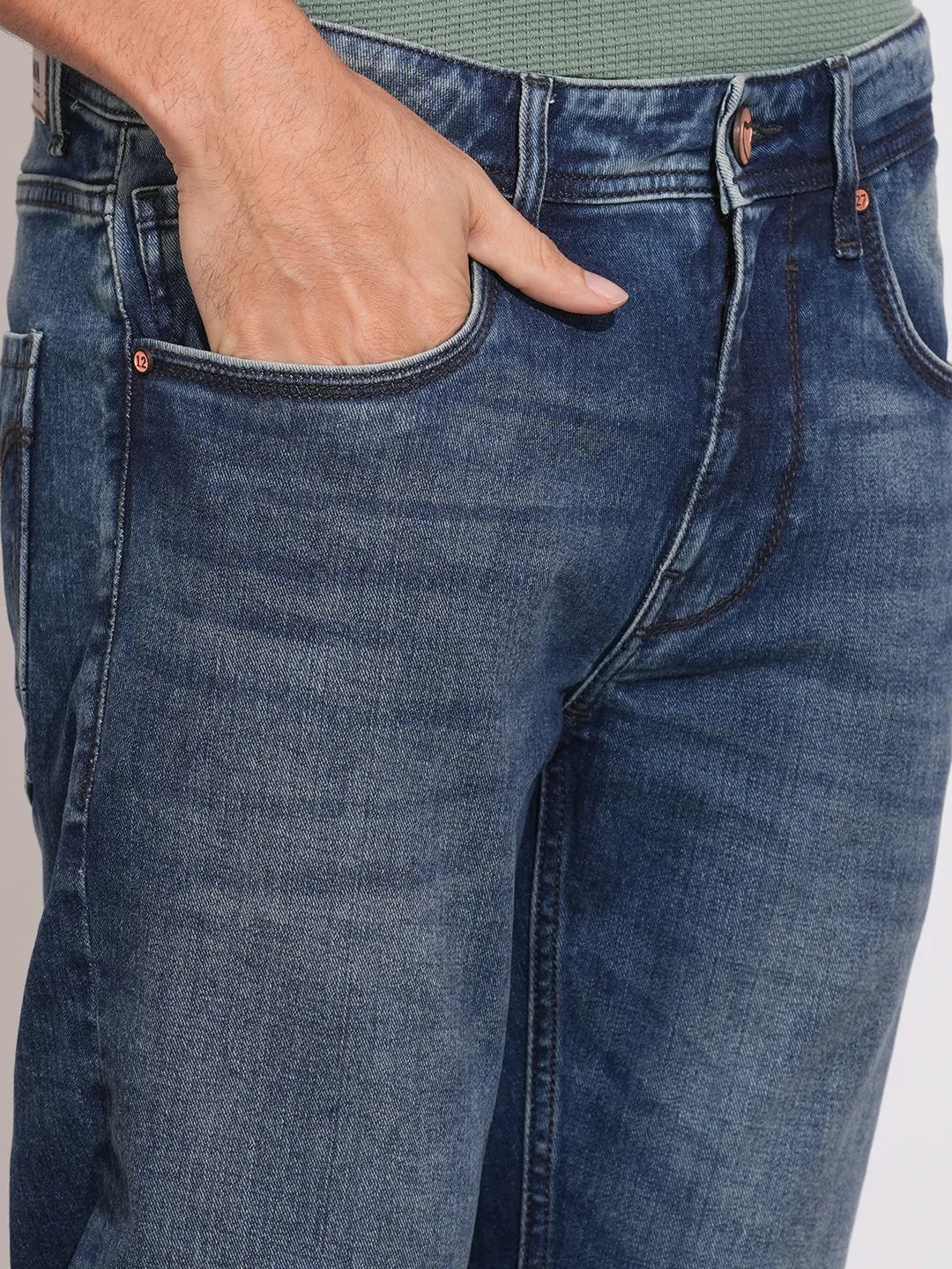Dark Blue Skinny Fit Denims For Men By Being Human Clothing - Image 5