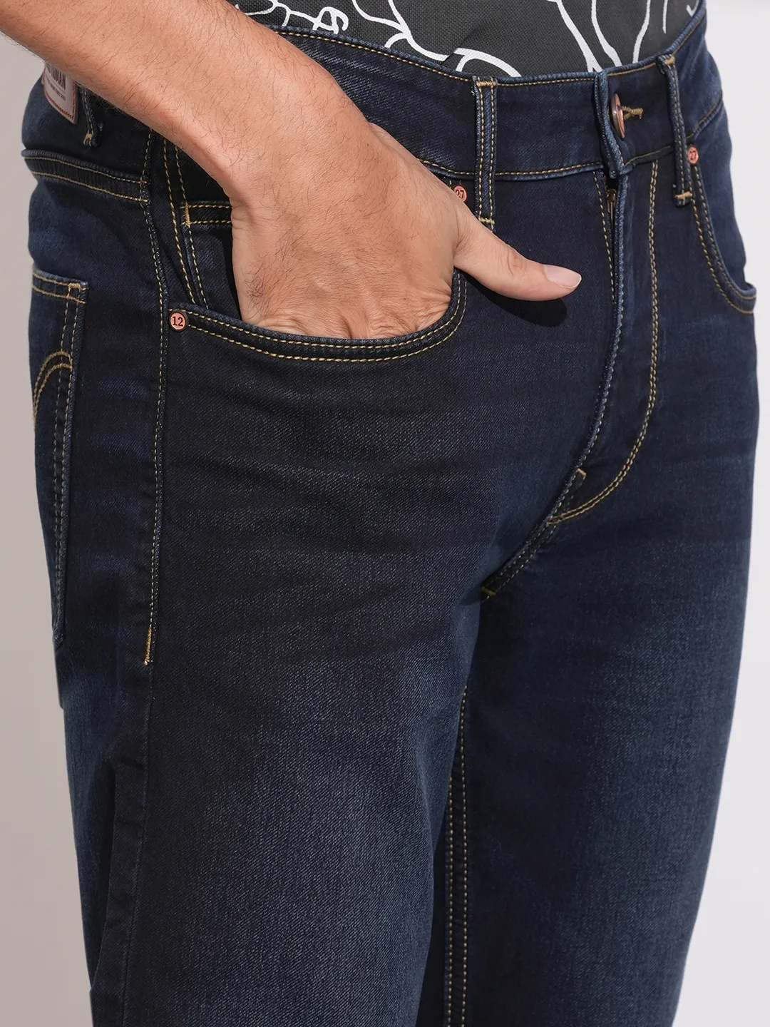 Blue Slim Fit Cotton Blend Men's Denims by Being Human Clothing - Image 5