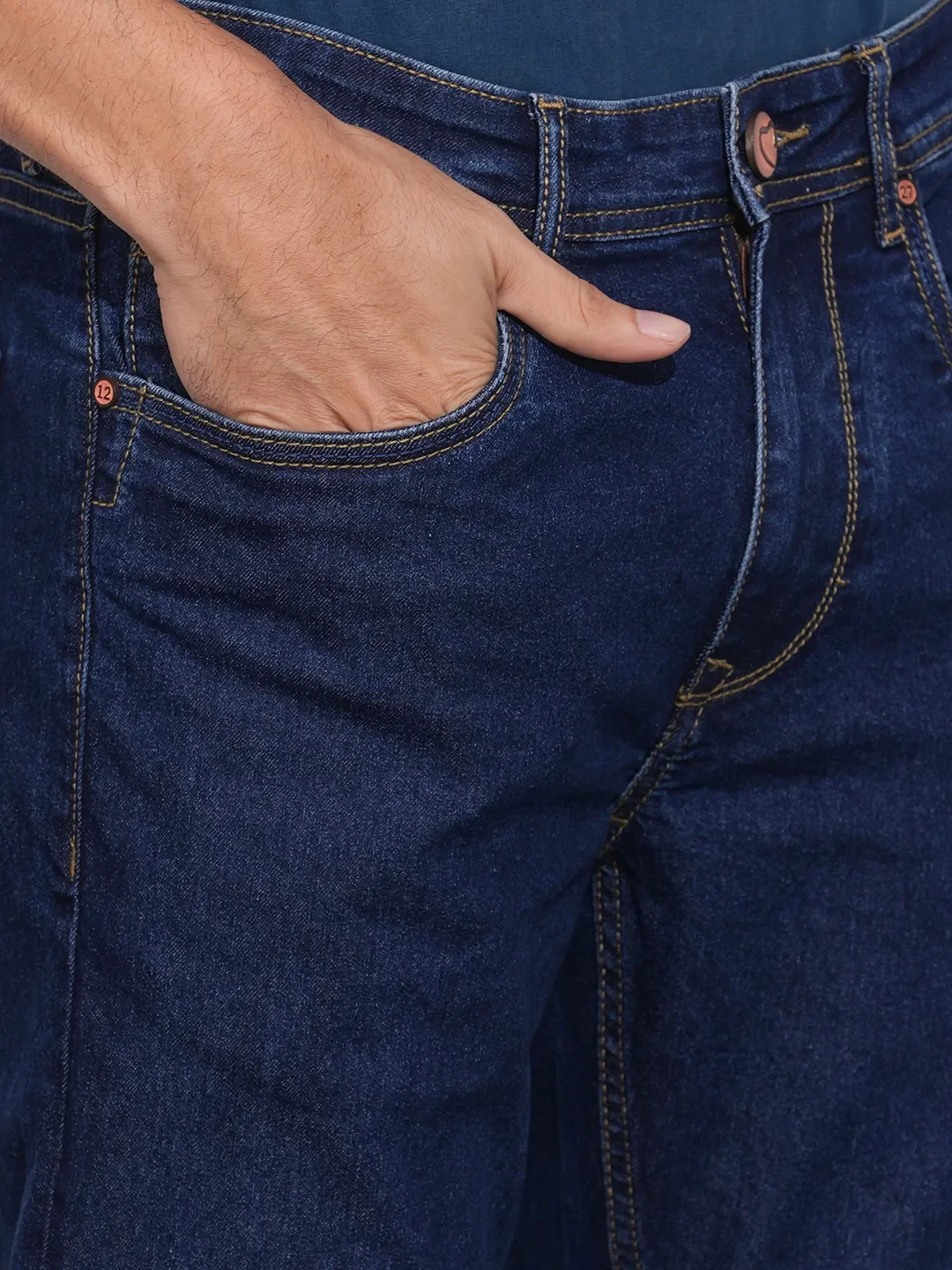 Dark Blue Straight Fit Denims For Men By Being Human Clothing - Image 5