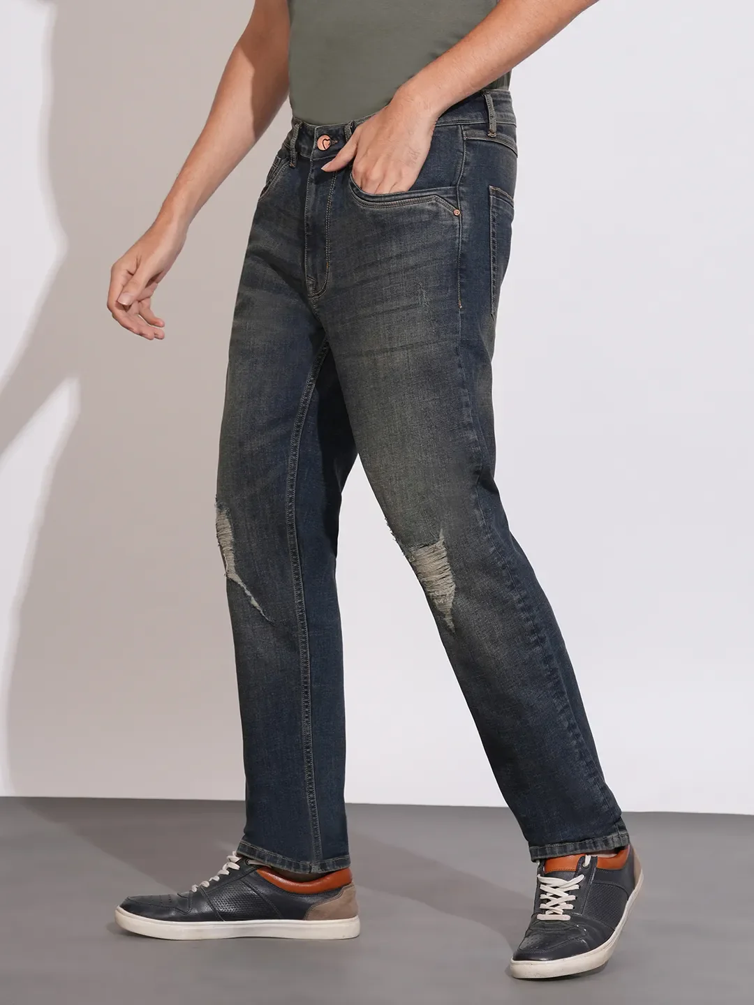 Black Straight Fit Denims For Men By Being Human Clothing - Image 2