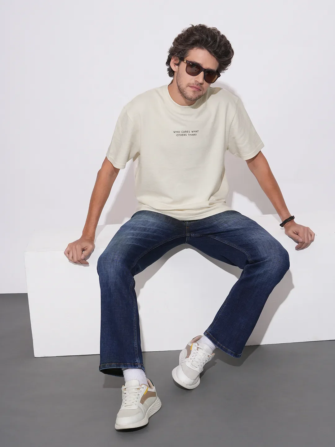 Ecru Moderno Fit Round Neck Men's T-Shirt by Being Human Clothing - Image 4