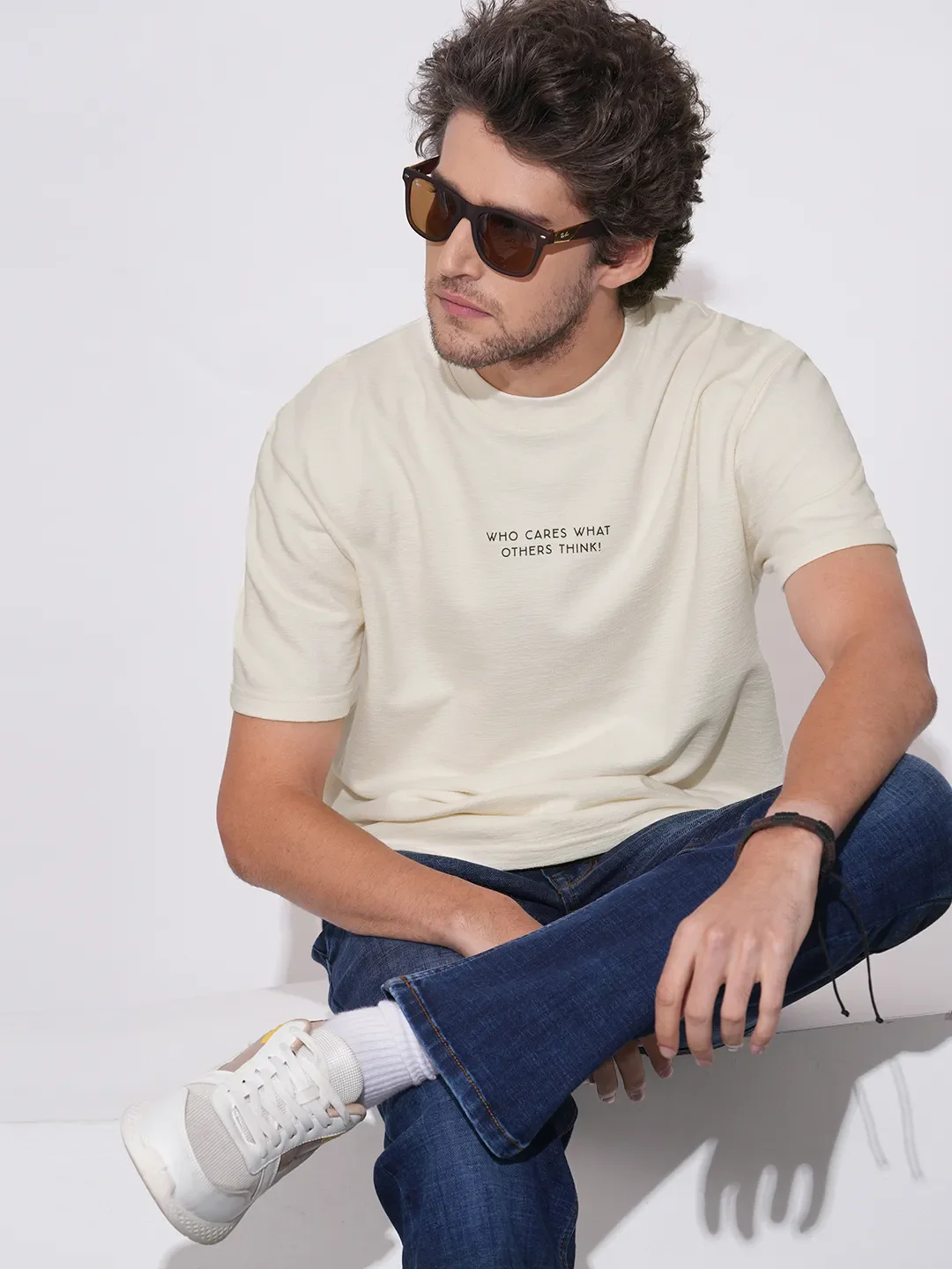 Ecru Moderno Fit Round Neck Men's T-Shirt by Being Human Clothing - Image 6