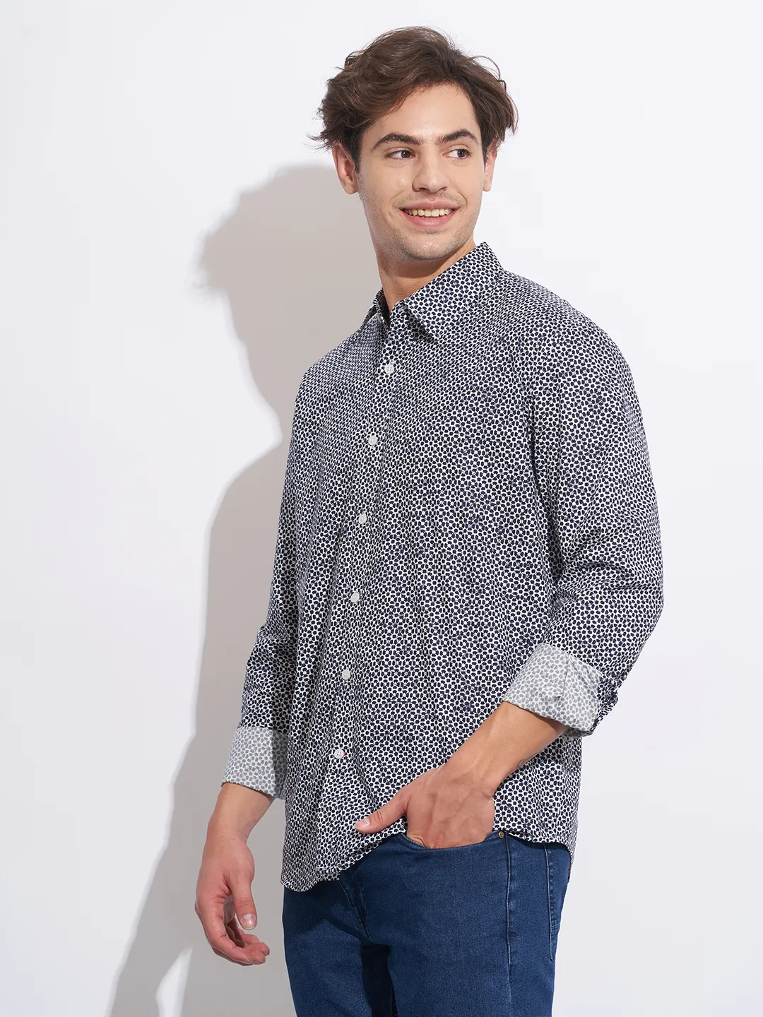 Beige Moderno Fit Regular Collar Long Sleeves Cotton Men's Shirt by Being Human Clothing - Image 2