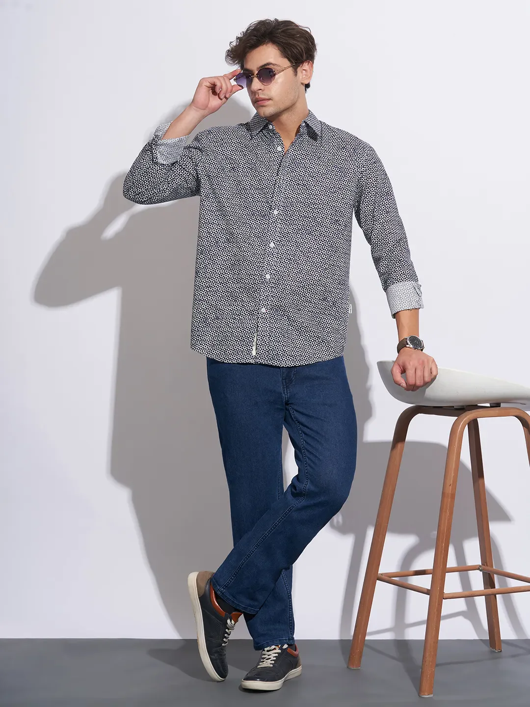 Beige Moderno Fit Regular Collar Long Sleeves Cotton Men's Shirt by Being Human Clothing - Image 4