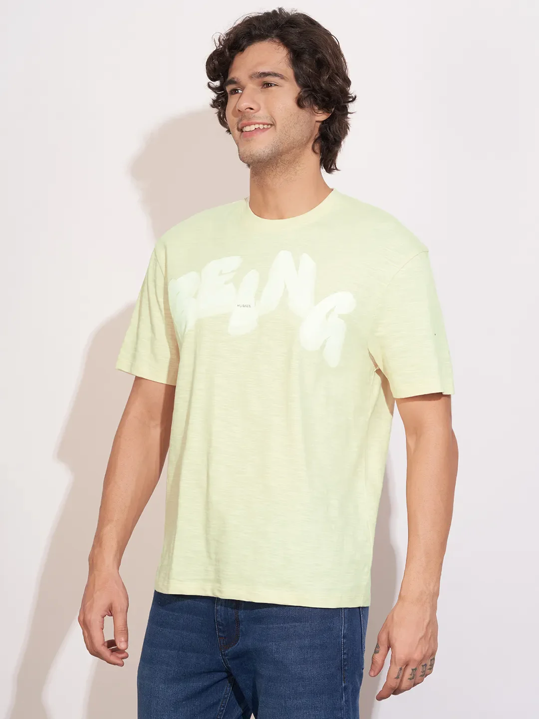 Ecru Easy Fit Men's Short Sleeves T-Shirt by Being Human Clothing - Image 2