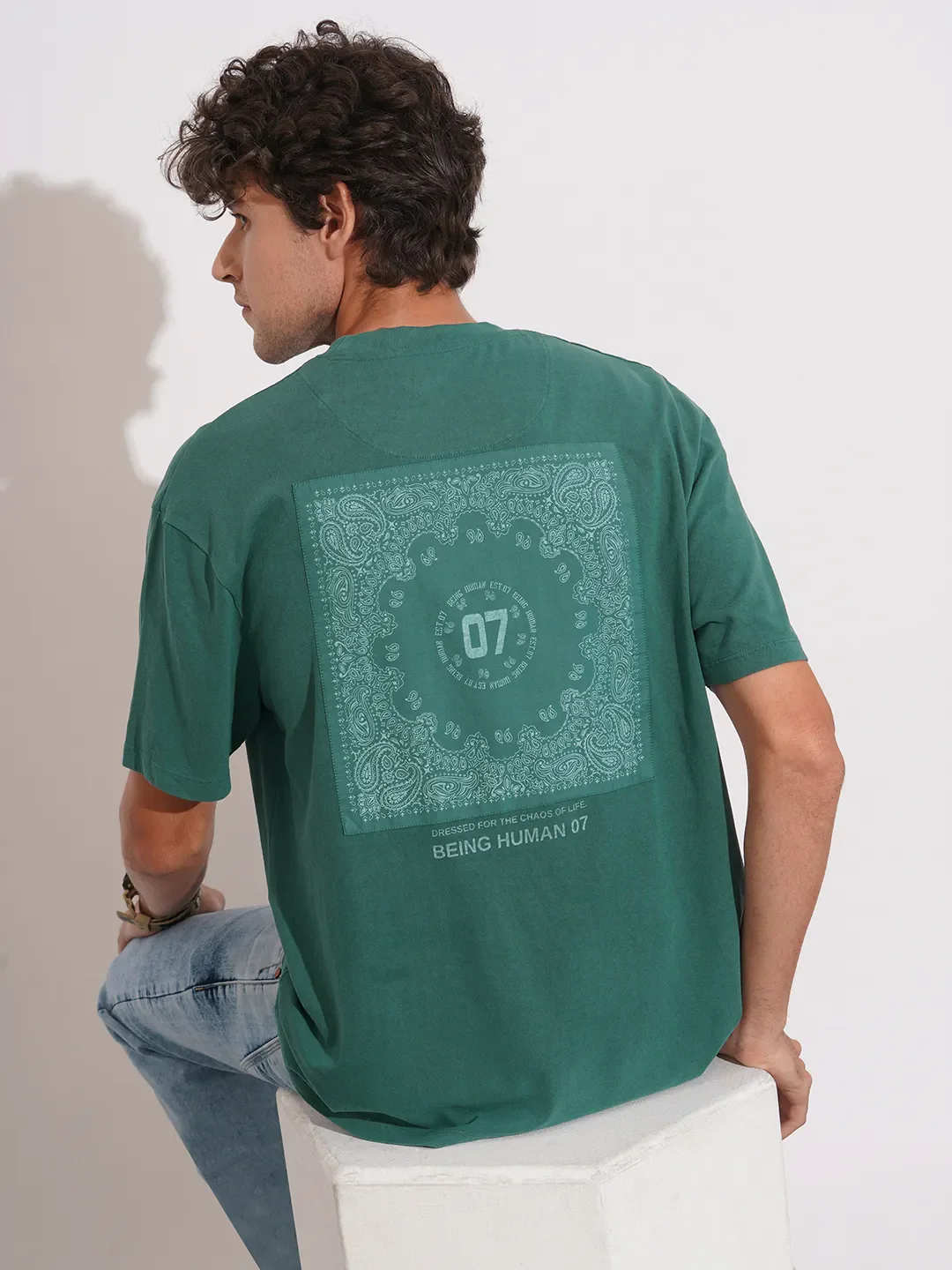 Green Easy Fit Round Neck Men's T-Shirt by Being Human Clothing - Image 6
