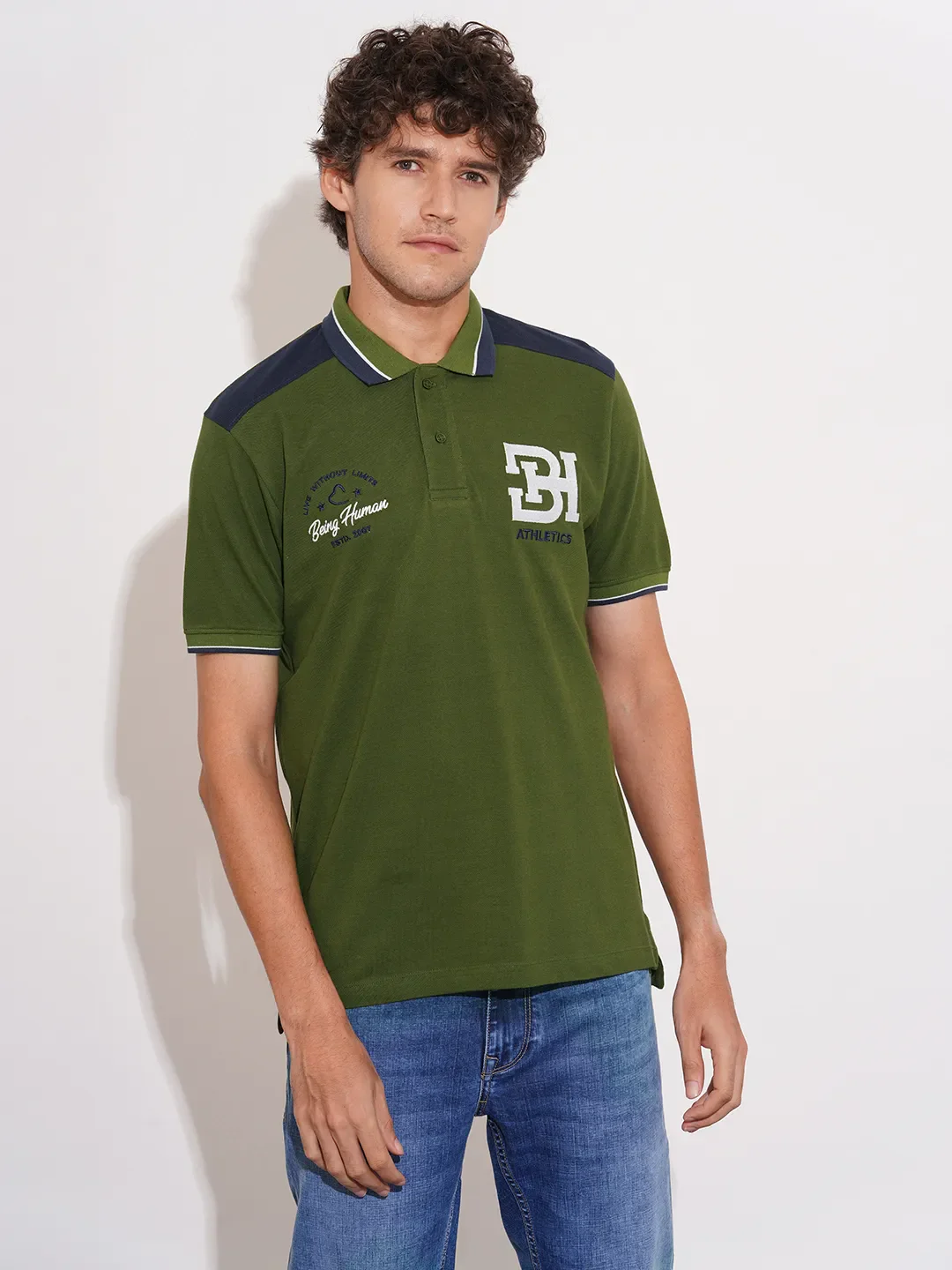 Blue Regular Fit Men's Polo T-Shirt by Being Human Clothing