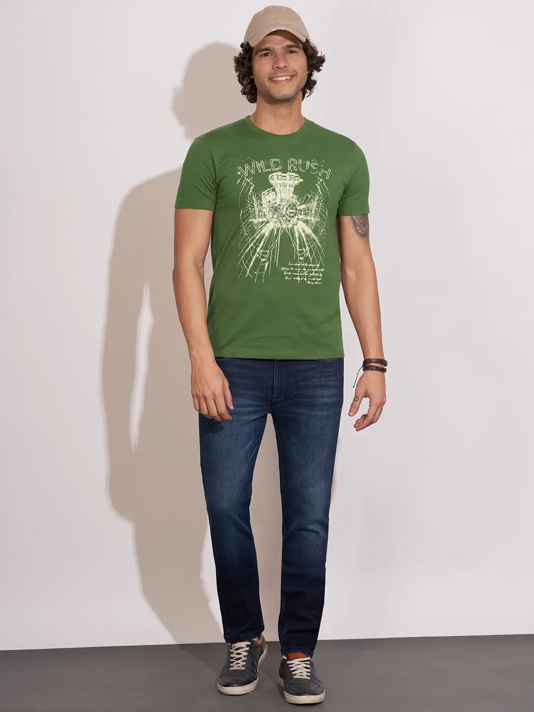 Green Regular Fit Round Neck Men's T-Shirt by Being Human Clothing - Image 4