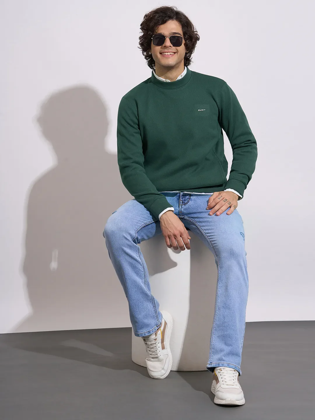 Green Regular Fit Round Neck Long Sleeves Men's Sweatshirt by Being Human Clothing - Image 4