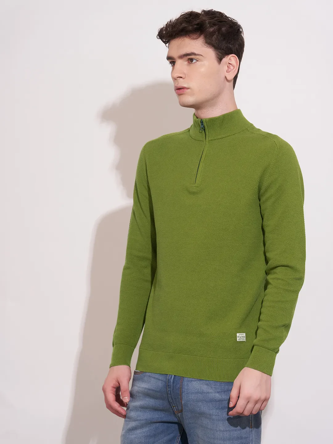 Green Regular Fit Round Neck Men's Sweatshirt by Being Human Clothing - Image 2