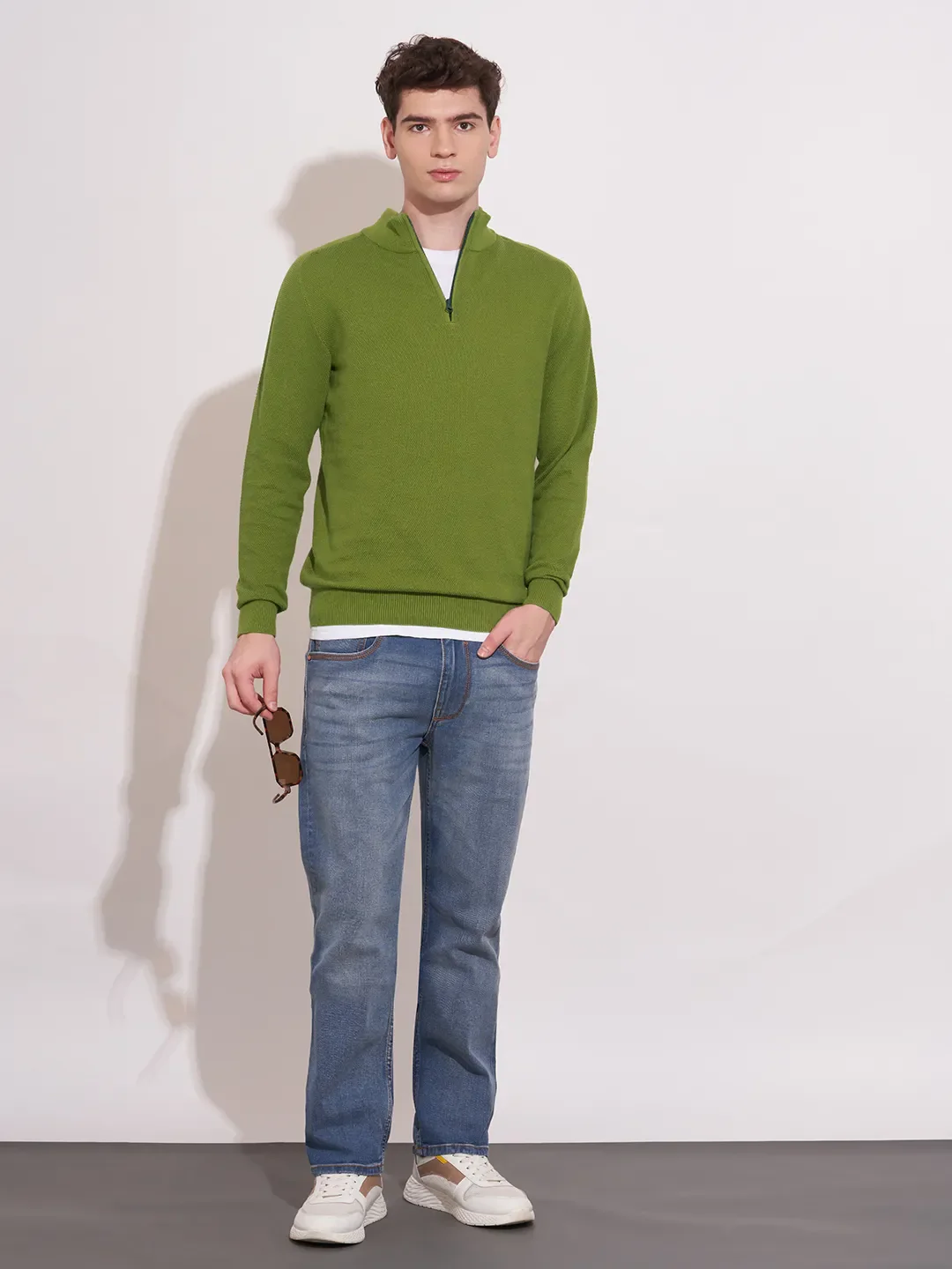Green Regular Fit Round Neck Men's Sweatshirt by Being Human Clothing - Image 4