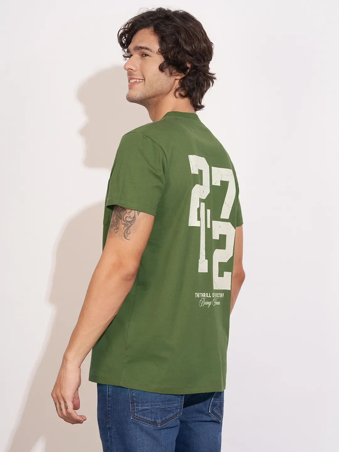 Green Easy Fit Round Neck Men's T-Shirt by Being Human Clothing - Image 3